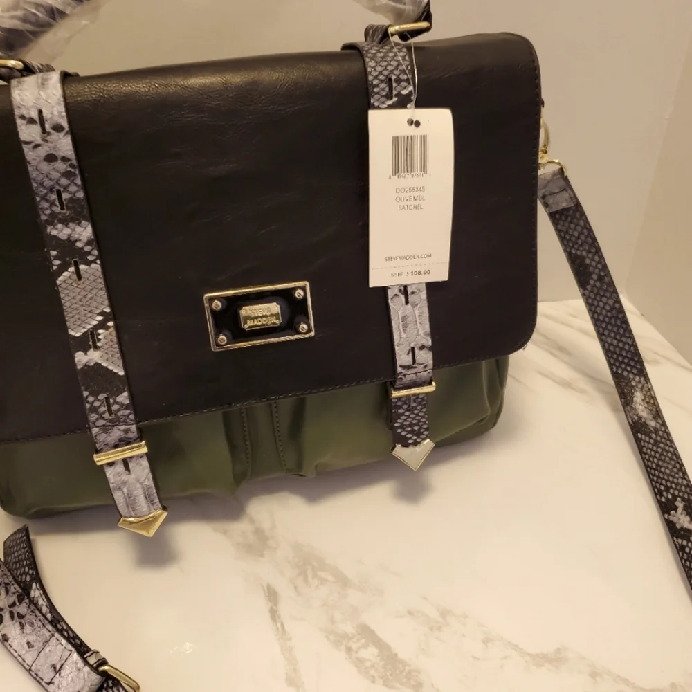 Nwt Steve Madden Black And Green Satchel